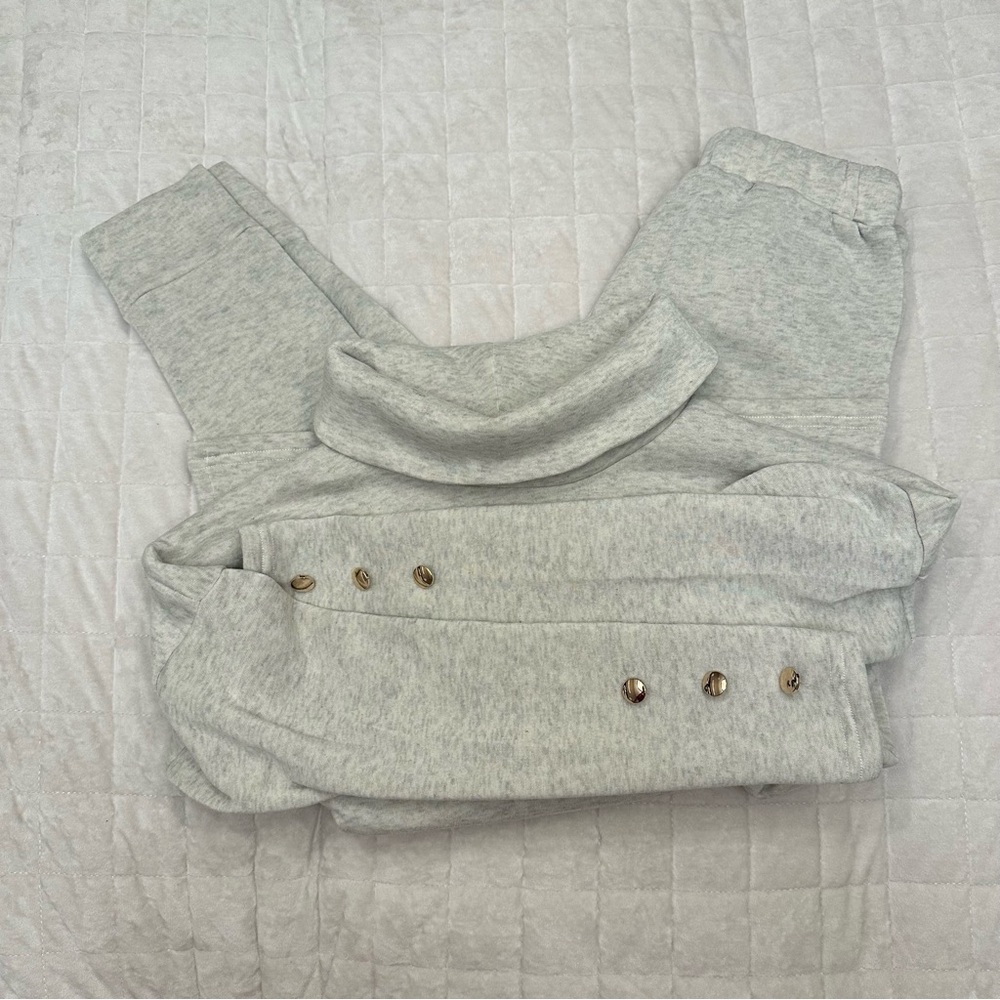 Cozy Beige Sweatshirt and Jogger set with Button Accents